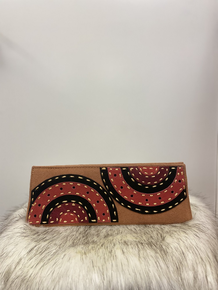 camel suede clutch